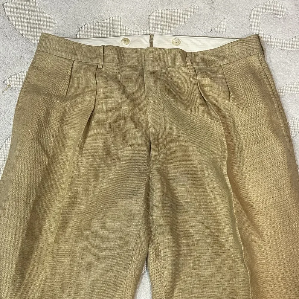 Polo Ralph Lauren 100% Flax Pleated Dress Pants ITALY 34x30 Andrew Style